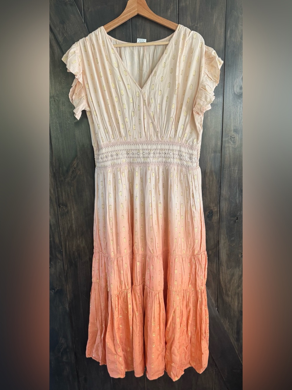 Sweet Magnolia Boho Ombré Flutter-Sleeve Maxi Dress Coral - Pink